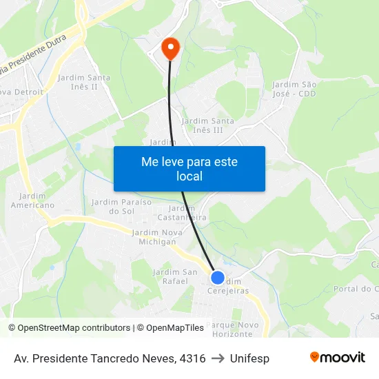 Av. Presidente Tancredo Neves, 4316 to Unifesp map