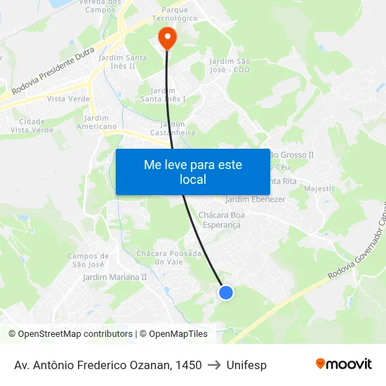 Av. Antônio Frederico Ozanan, 1450 to Unifesp map