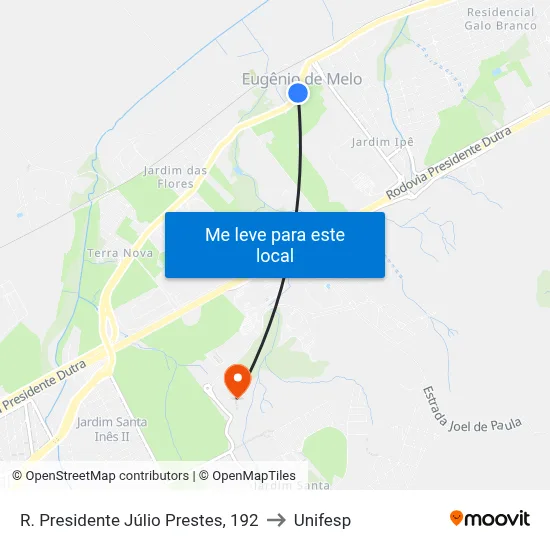 R. Presidente Júlio Prestes, 192 to Unifesp map