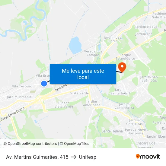 Av. Martins Guimarães, 415 to Unifesp map