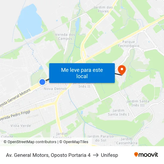 Av. General Motors, Oposto Portaria 4 to Unifesp map