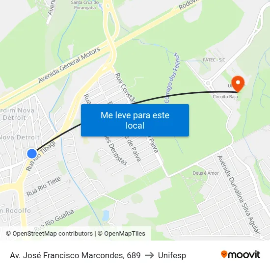 Av. José Francisco Marcondes, 689 to Unifesp map
