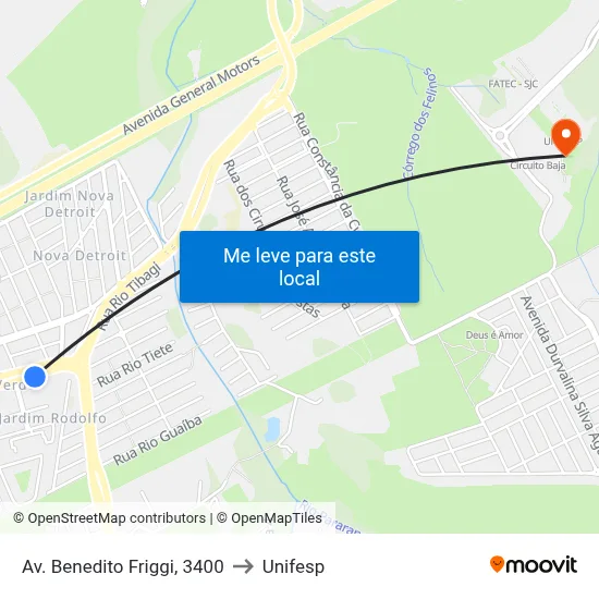 Av. Benedito Friggi, 3400 to Unifesp map