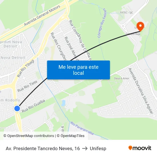 Av. Presidente Tancredo Neves, 16 to Unifesp map