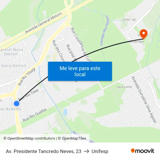 Av. Presidente Tancredo Neves, 23 to Unifesp map
