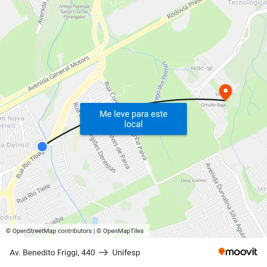 Av. Benedito Friggi, 440 to Unifesp map