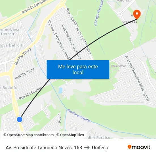 Av. Presidente Tancredo Neves, 168 to Unifesp map