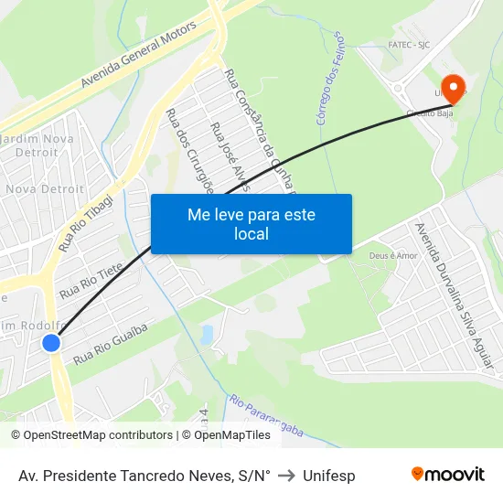 Av. Presidente Tancredo Neves, S/N° to Unifesp map