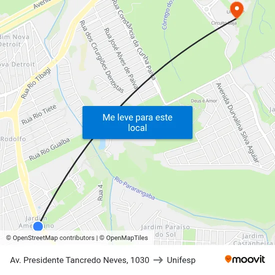 Av. Presidente Tancredo Neves, 1030 to Unifesp map