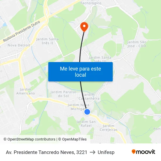 Av. Presidente Tancredo Neves, 3221 to Unifesp map