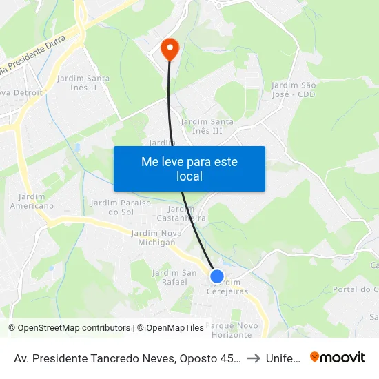 Av. Presidente Tancredo Neves, Oposto 4516 to Unifesp map
