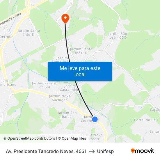Av. Presidente Tancredo Neves, 4661 to Unifesp map