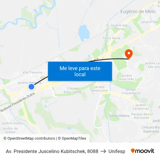 Av. Presidente Juscelino Kubitschek, 8088 to Unifesp map