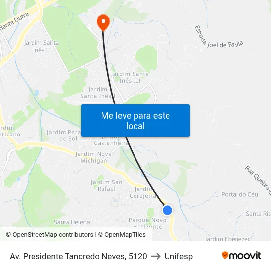 Av. Presidente Tancredo Neves, 5120 to Unifesp map