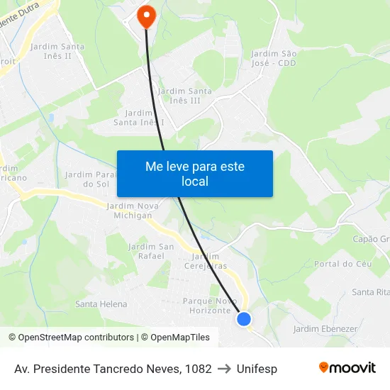 Av. Presidente Tancredo Neves, 1082 to Unifesp map