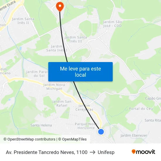 Av. Presidente Tancredo Neves, 1100 to Unifesp map
