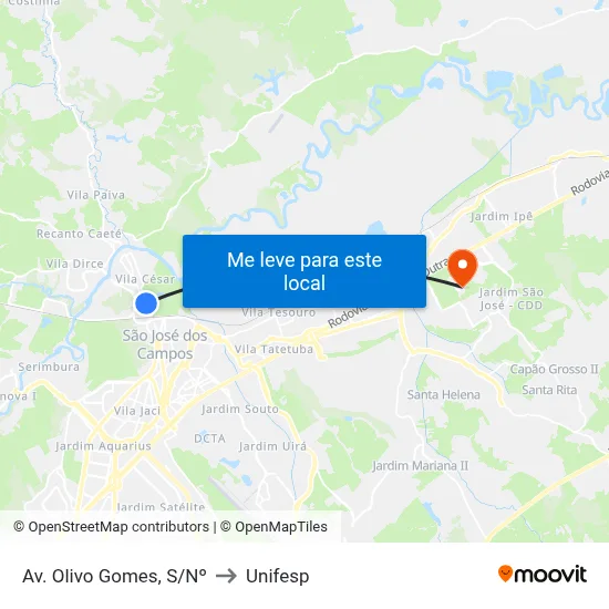 Av. Olivo Gomes, S/Nº to Unifesp map