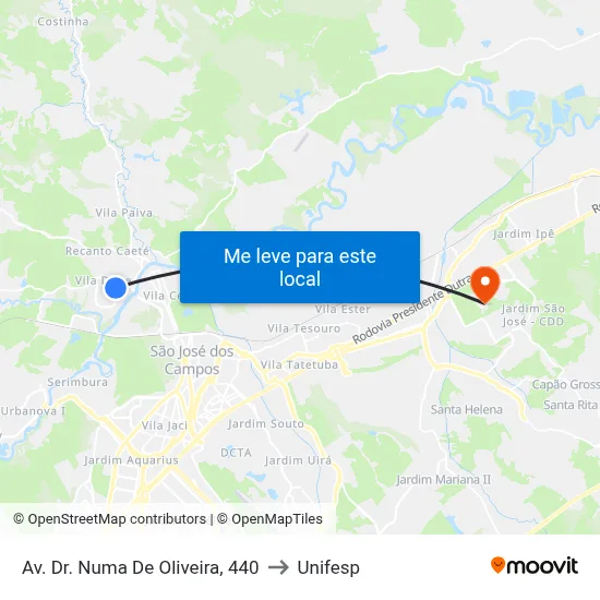 Av. Dr. Numa De Oliveira, 440 to Unifesp map