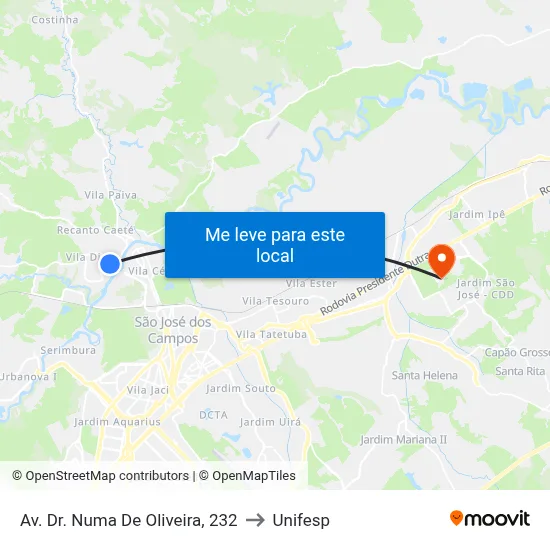 Av. Dr. Numa De Oliveira, 232 to Unifesp map