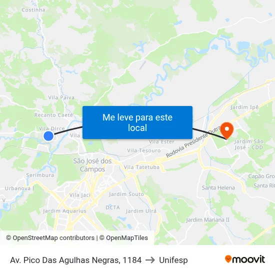 Av. Pico Das Agulhas Negras, 1184 to Unifesp map