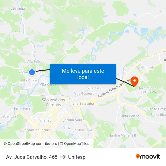 Av. Juca Carvalho, 465 to Unifesp map