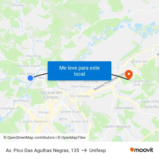 Av. Pico Das Agulhas Negras, 135 to Unifesp map