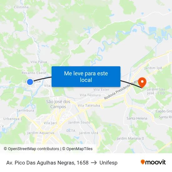 Av. Pico Das Agulhas Negras, 1658 to Unifesp map