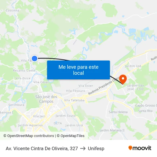 Av. Vicente Cintra De Oliveira, 327 to Unifesp map