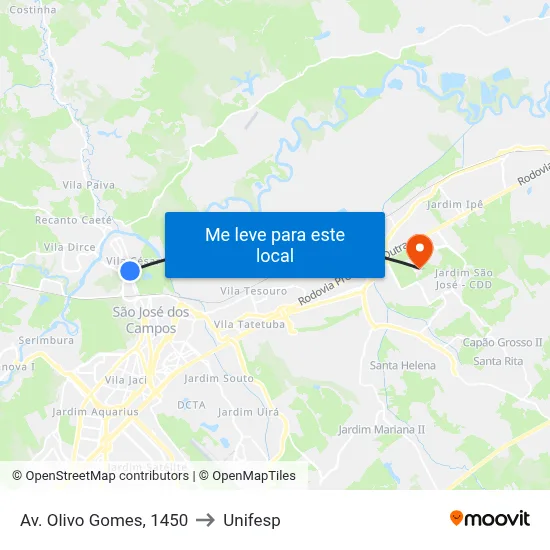Av. Olivo Gomes, 1450 to Unifesp map