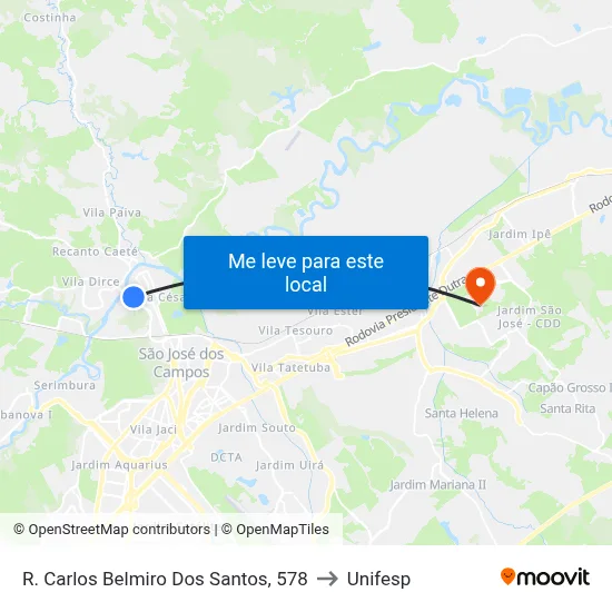 R. Carlos Belmiro Dos Santos, 578 to Unifesp map