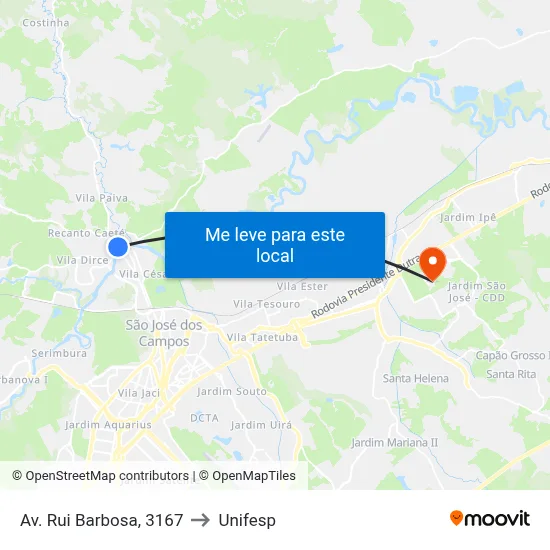 Av. Rui Barbosa, 3167 to Unifesp map