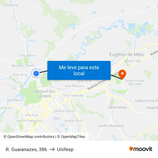 R. Guaianazes, 386 to Unifesp map