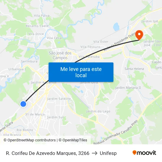 R. Corifeu De Azevedo Marques, 3266 to Unifesp map