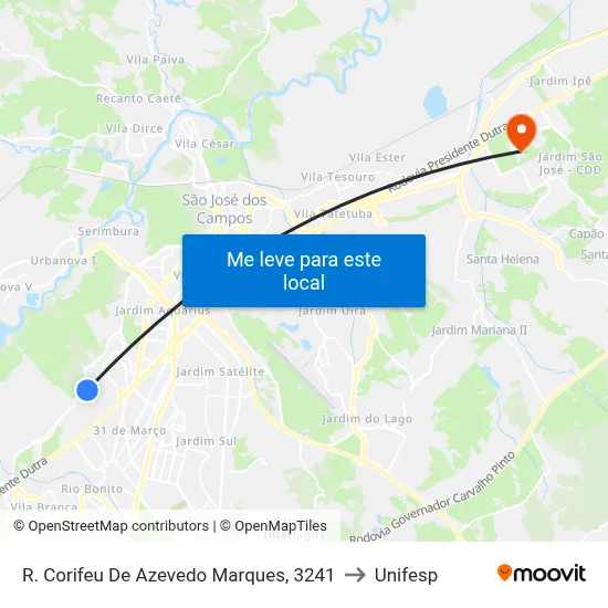 R. Corifeu De Azevedo Marques, 3241 to Unifesp map