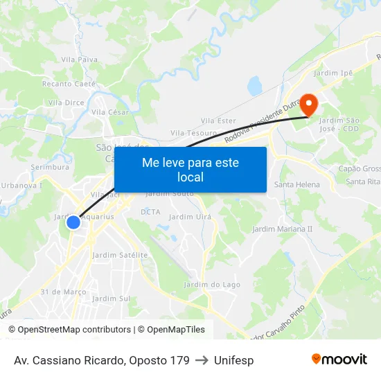 Av. Cassiano Ricardo, Oposto 179 to Unifesp map
