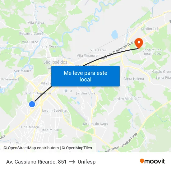 Av. Cassiano Ricardo, 851 to Unifesp map