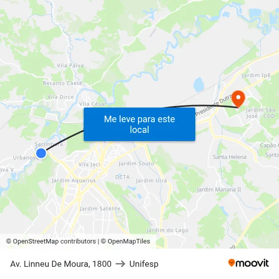 Av. Linneu De Moura, 1800 to Unifesp map