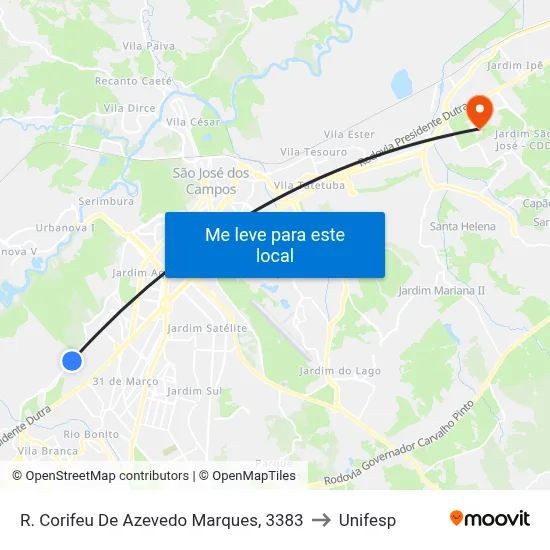 R. Corifeu De Azevedo Marques, 3383 to Unifesp map