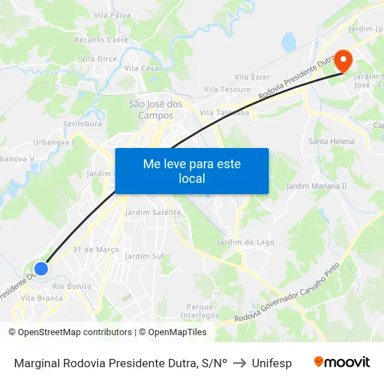 Marginal Rodovia Presidente Dutra, S/Nº to Unifesp map