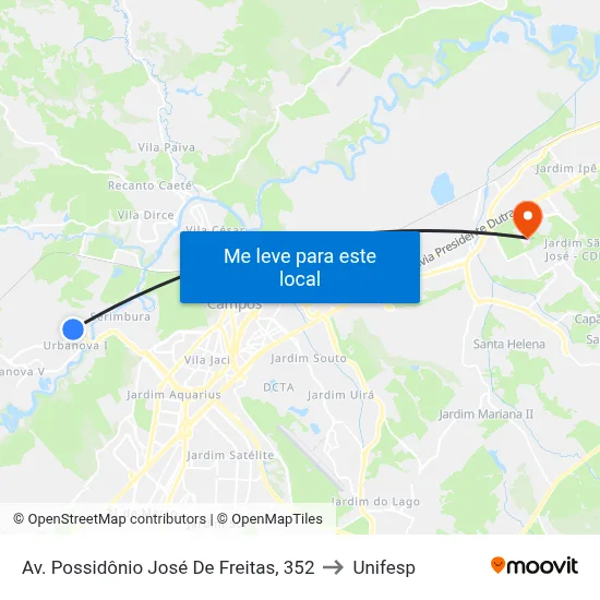 Av. Possidônio José De Freitas, 352 to Unifesp map