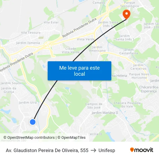Av. Glaudiston Pereira De Oliveira, 555 to Unifesp map