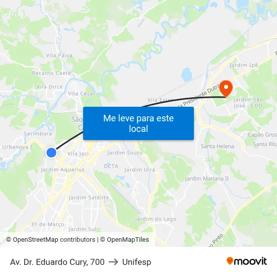 Av. Dr. Eduardo Cury, 700 to Unifesp map