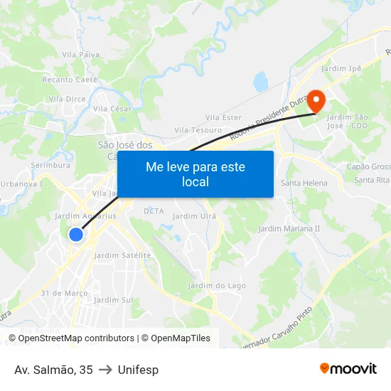 Av. Salmão, 35 to Unifesp map