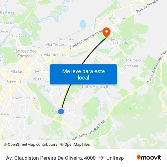 Av. Glaudiston Pereira De Oliveira, 4000 to Unifesp map