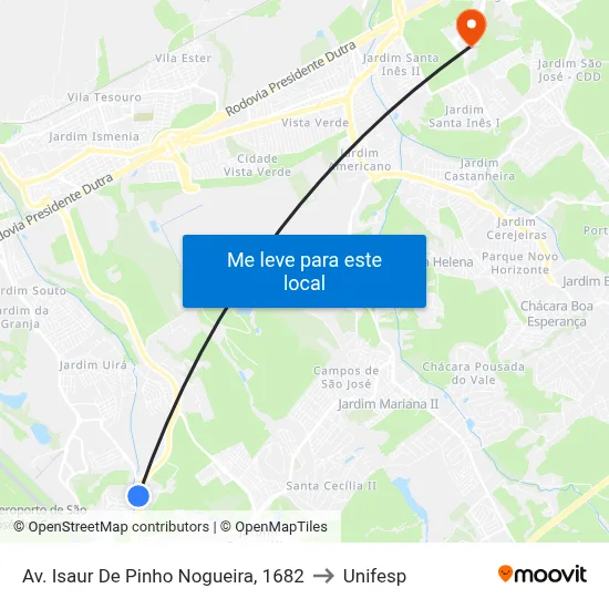 Av. Isaur De Pinho Nogueira, 1682 to Unifesp map