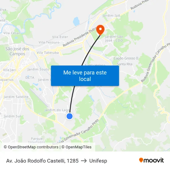 Av. João Rodolfo Castelli, 1285 to Unifesp map