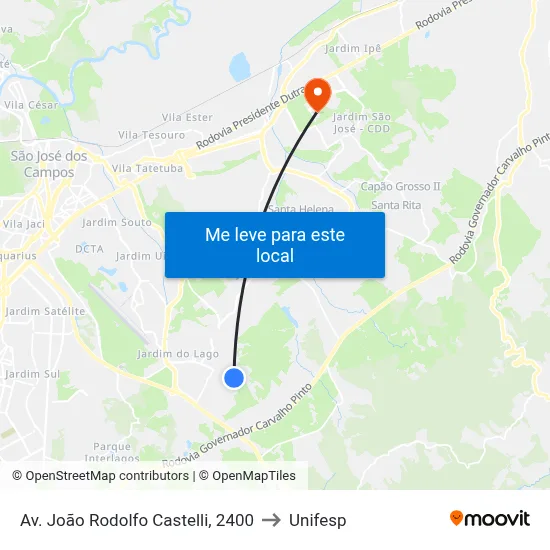 Av. João Rodolfo Castelli, 2400 to Unifesp map