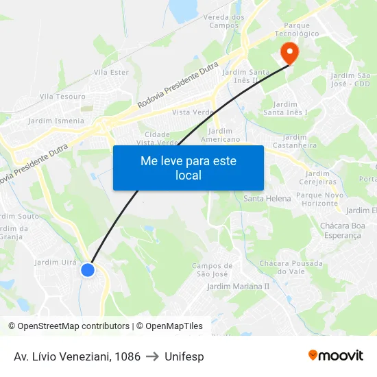 Av. Lívio Veneziani, 1086 to Unifesp map
