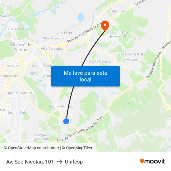 Av. São Nicolau, 101 to Unifesp map