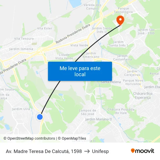 Av. Madre Teresa De Calcutá, 1598 to Unifesp map